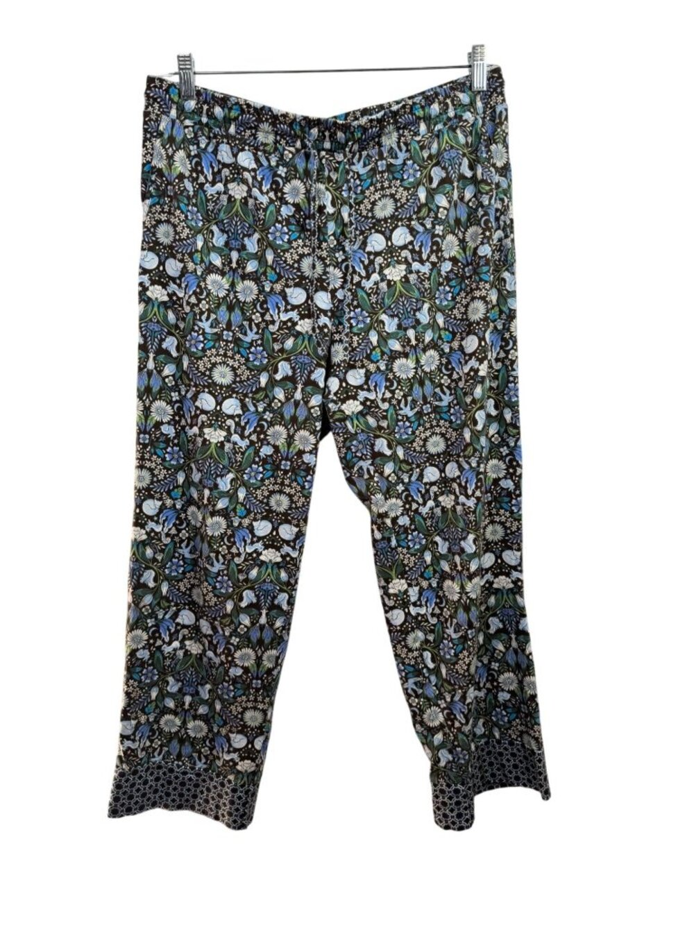 Vera Bradley Floral 100% Cotton Drawstring Pants XL Brown Blue Jersey Pockets